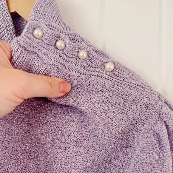 Vintage Lavender Button Neck Puffed Shoulder Long Sleeved Turtle Neck Sweater XS - Picture 3 of 7